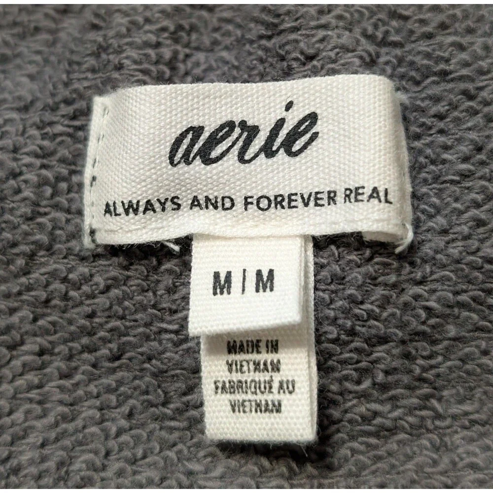 NWOT Aerie Size M Easy Street Gauze Sweatshirt  Tassel Tie Grey Oversized Boho - Picture 7 of 11